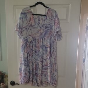 Casual Tie-Dye Midi Dress in Lavender and Pink